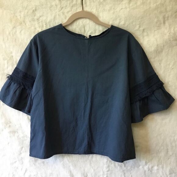 Riche Glamour Tops - Riche Glamour Blue 3/4 Ruffle Sleeves Blouse